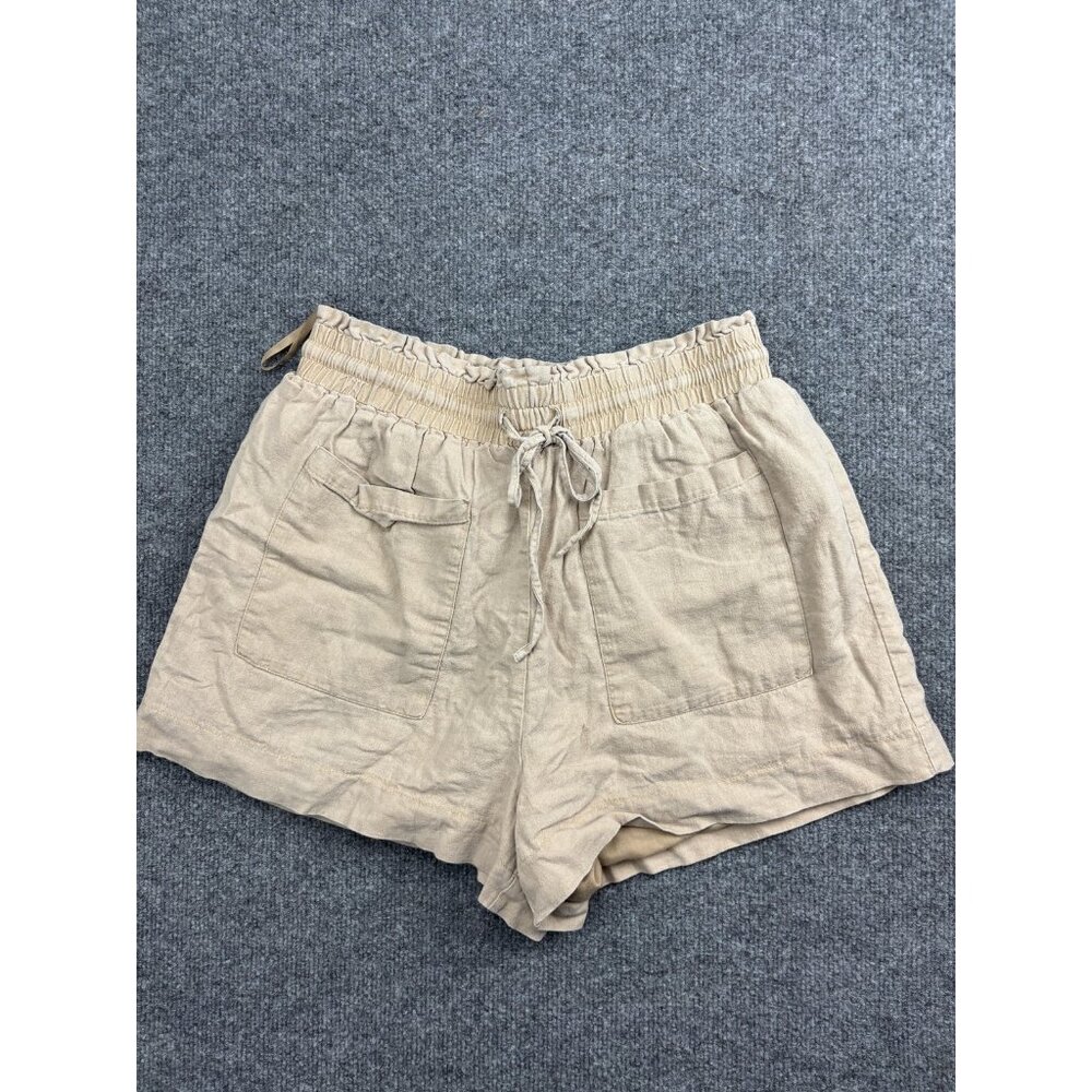 7‎ For All Mankind Paperbag Shorts Womens Medium Beige Linen Blend Drawstring